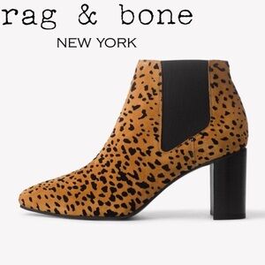 RAG & BONE “Aslen” Cheetah Print Suede Square Heel Ankle Boots